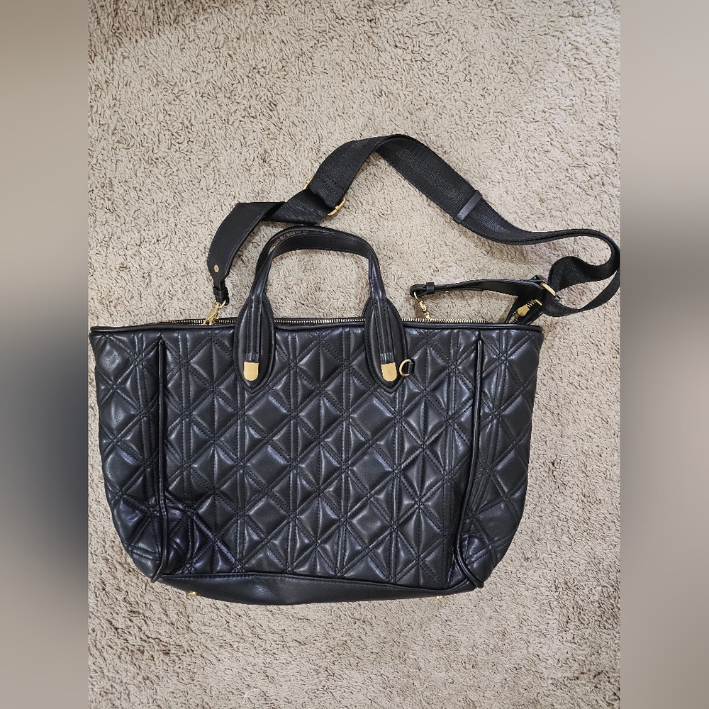 Zara Black Quilted Tote Bag with Gold Hardware
